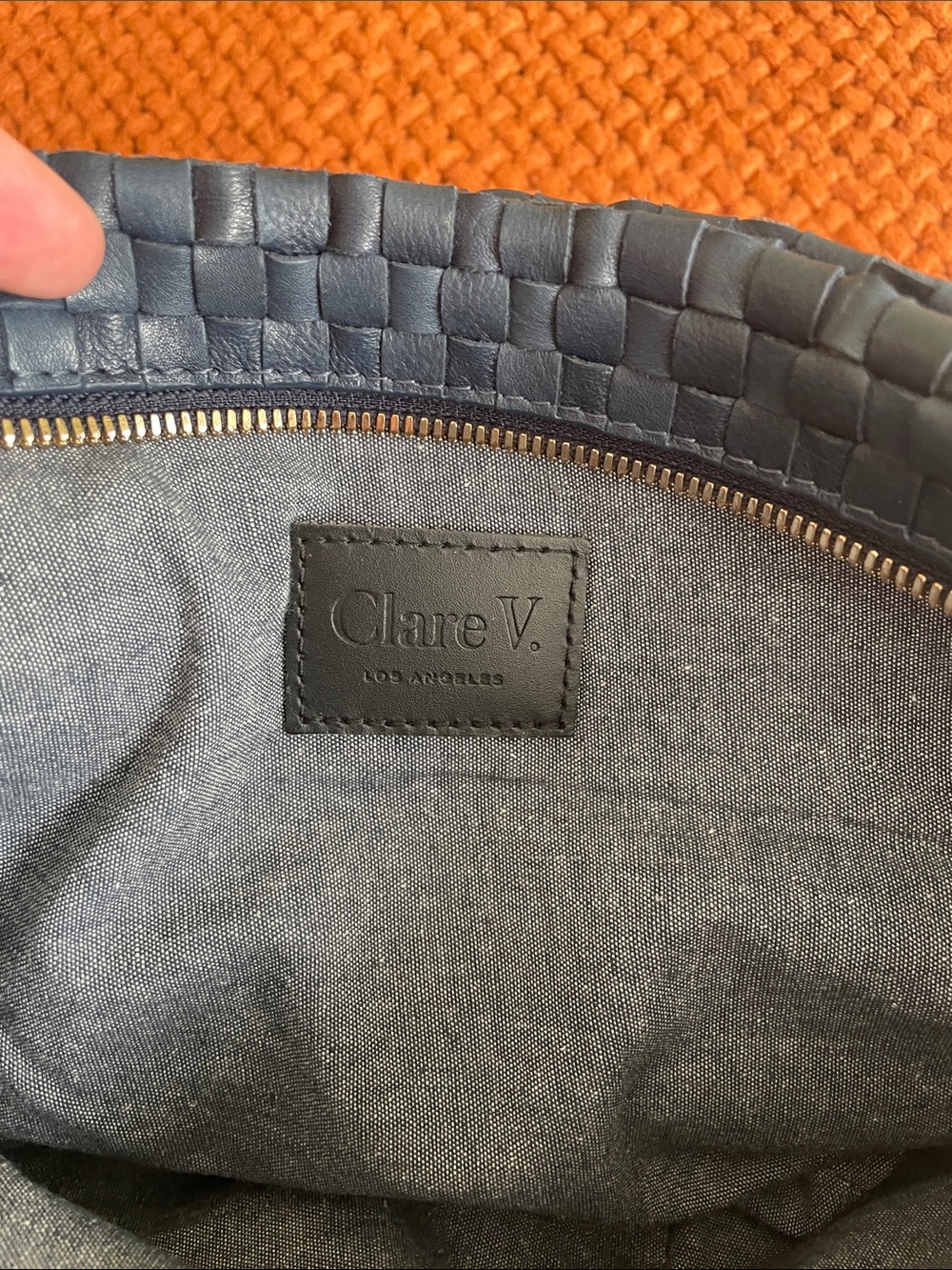Clare V Navy Woven Crescent Crossbody with Gold Charm - Picture 5 of 6